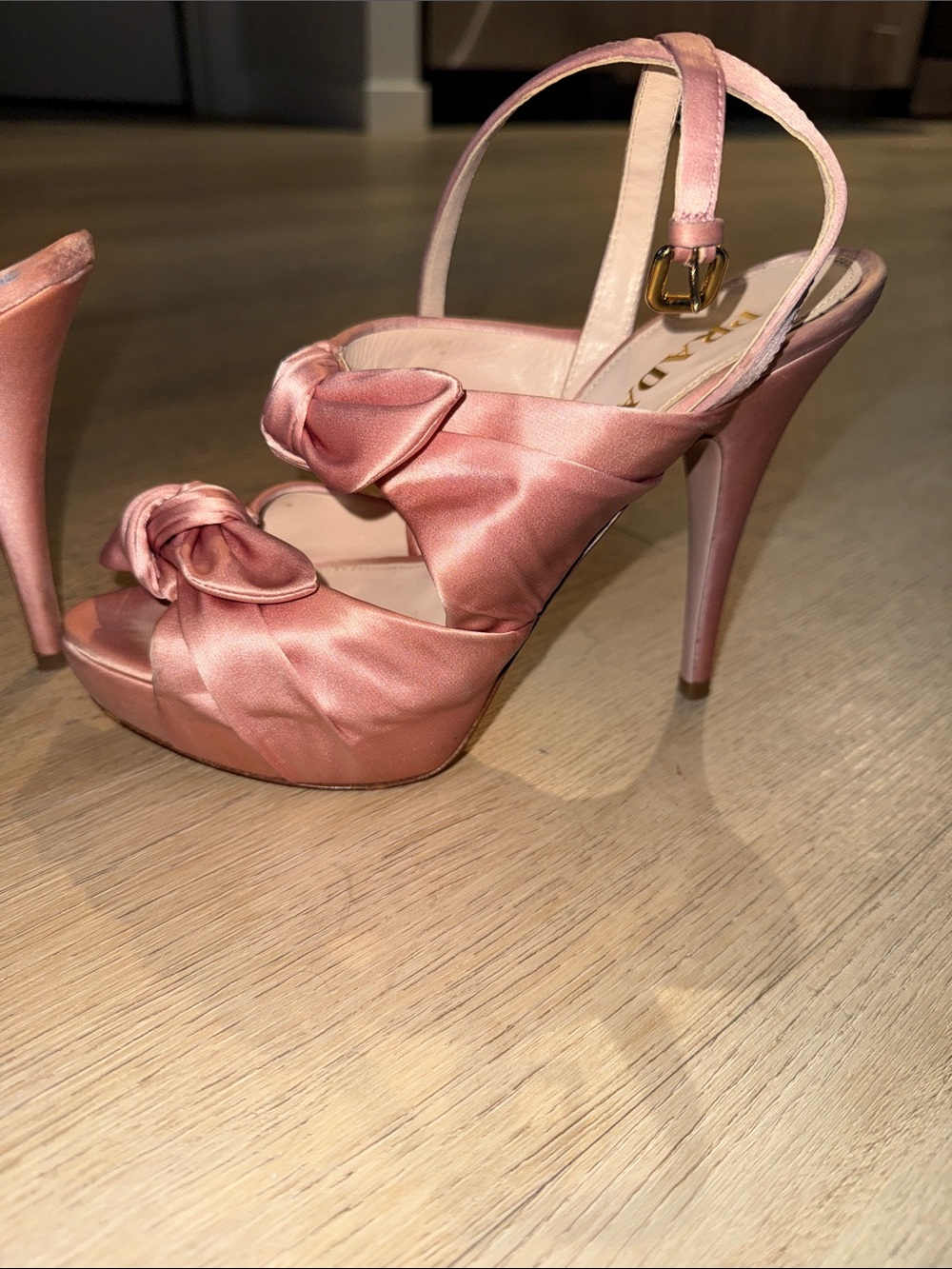 Prada Rose Pink Satin Knotted Slingback Heels - Picture 2 of 11